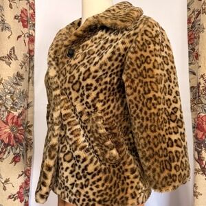 Gap Vintage Leopard Print Faux Fur Jacket Brown Animal Pattern Coat with collar